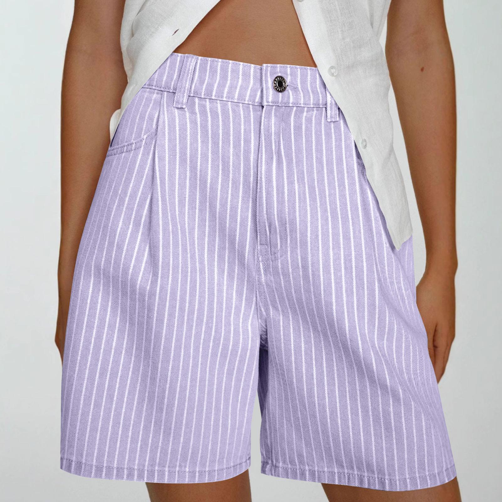 

Женские модные эластичные джинсовые шорты с высокой талией, свободные шорты с укороченным кроем L светло-фиолетовый