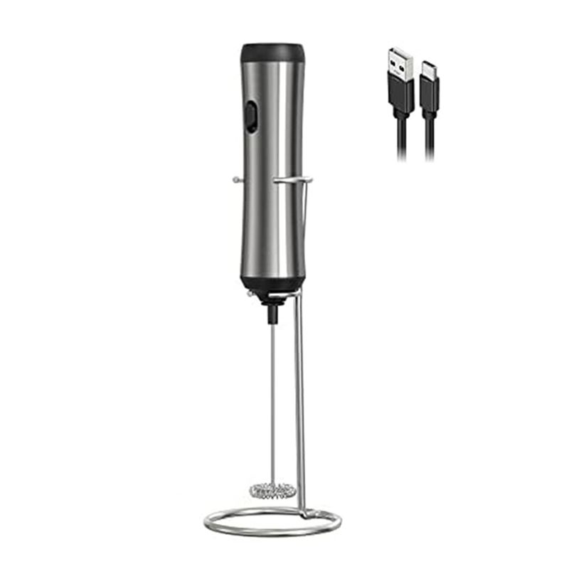 ABBY-Frother Handheld Iron Electric Milk Frother USB Rechargeable Milk Frother Mini Frother With Stand,Kitchen Gift Hand Frother серебряный