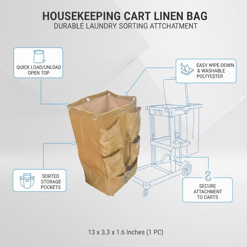 Housekeeping Cart Linen Bag, Polyester Laundry Sorting Accessory, Suitable for Standard Service Carts, Durable for Storing Clean and Dirty Items.