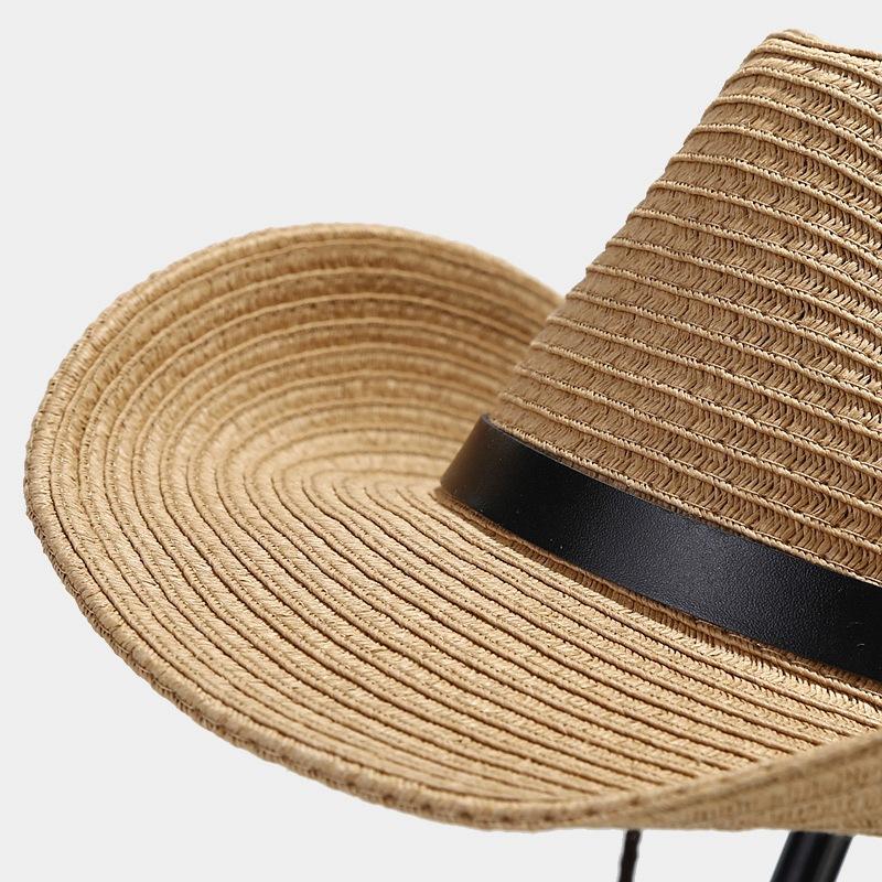 Western Wind Big Brim Belt Decorative Straw Visor Hat for Men and Women Outdoor Travel In Spring and Summer Sun Hat