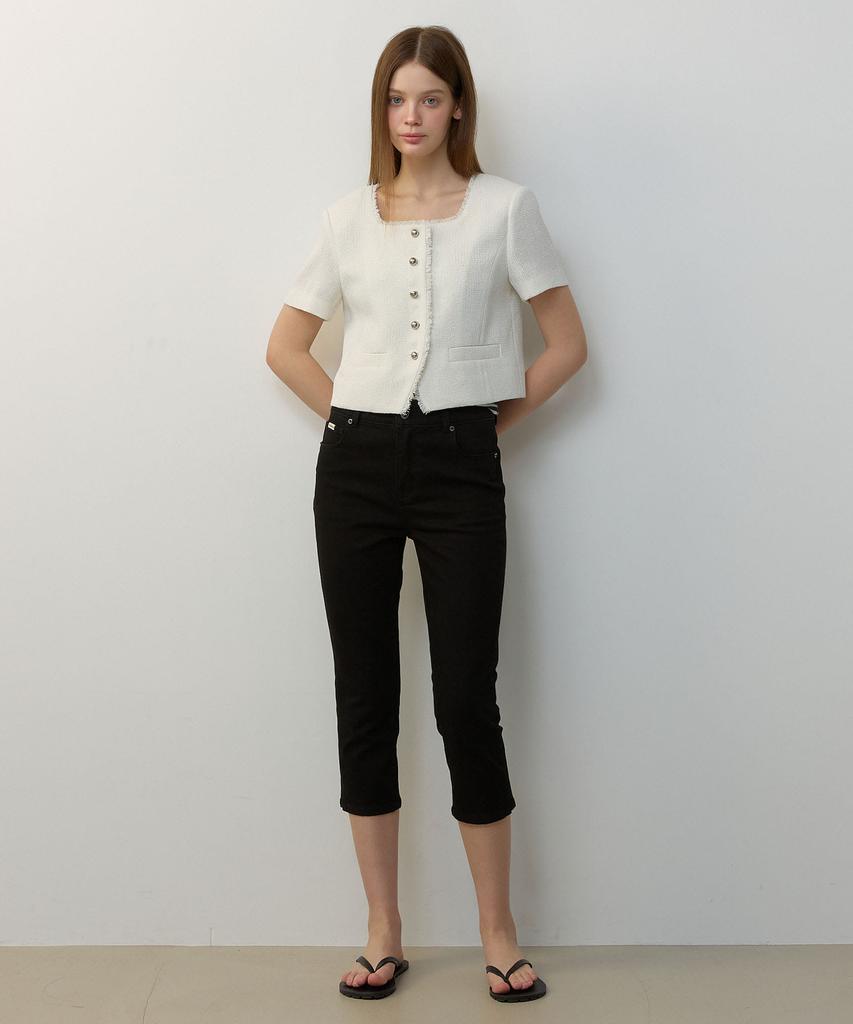 Citybreeze Tweed Square Neck Short Sleeve Jacket_White