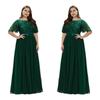 Elegant Plus Size Sequin Embroidered Evening Gown with Mesh Hem