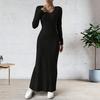 Yousheng Women's Fall Sweater Dress Long Sleeve V Neck Ribbed Knit Maxi Dress Tunic Winter A Line Long Swing Dress