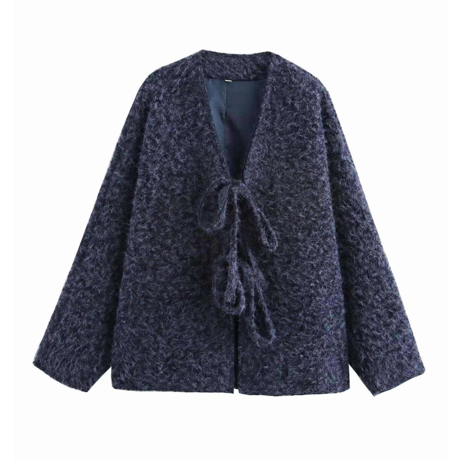 

Женская модная шерстяная куртка однотонного цвета S тёмно-синий