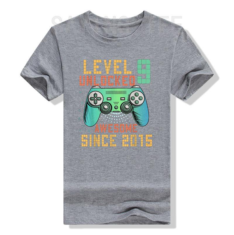 Level 9 Unlocked Awesome Since 2015 Gaming T-Shirt 9th Birthday 9-Years-Old Boy Gifts Gamer Tee Tops Cool Sons B-day Presents