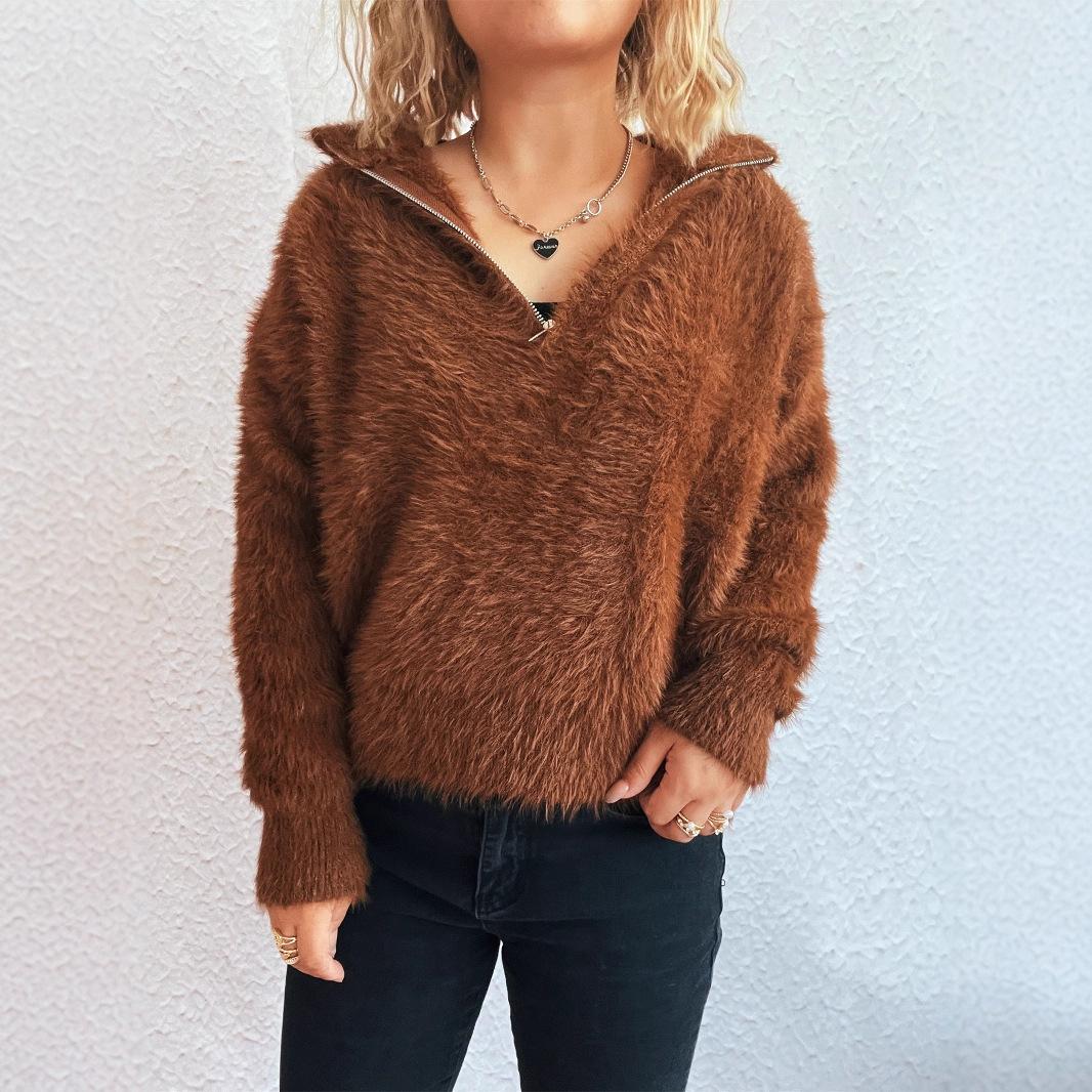 Sueter Mujer 2025 Korean Fashion New Sweater Women Vintage Lapel Solid Knitted Top Loose Casual Office Lady Pullover 4379 One Size