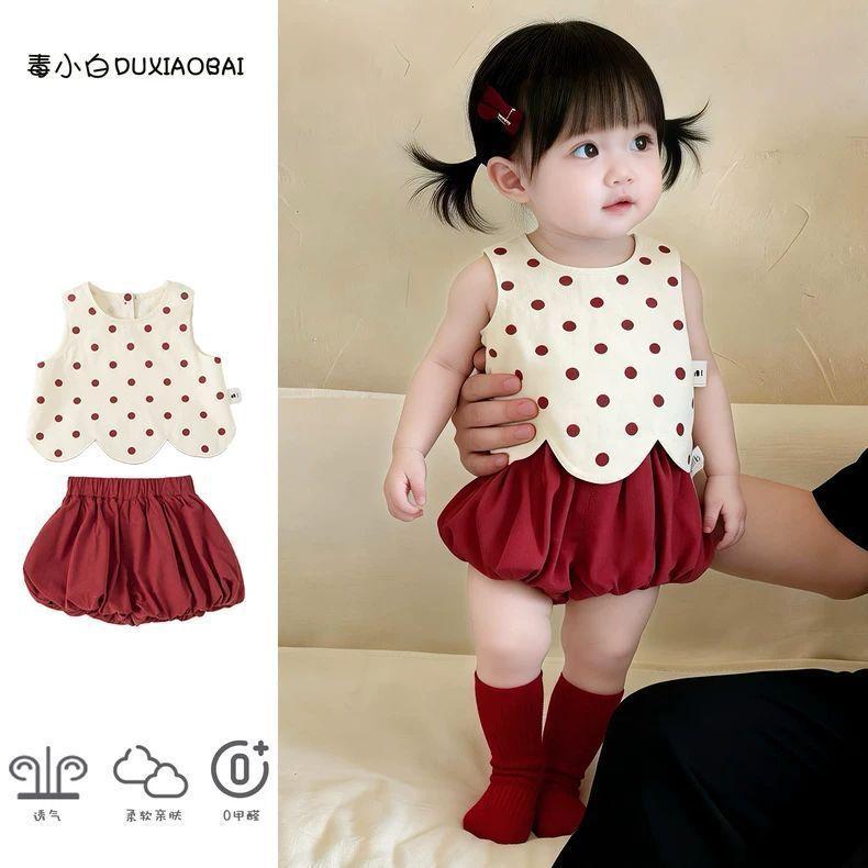 Cute Polka Dot Sleeveless Vest Bloomers Set Summer Newborn Girls Thin Casual Two Piece Outfit 0-18M