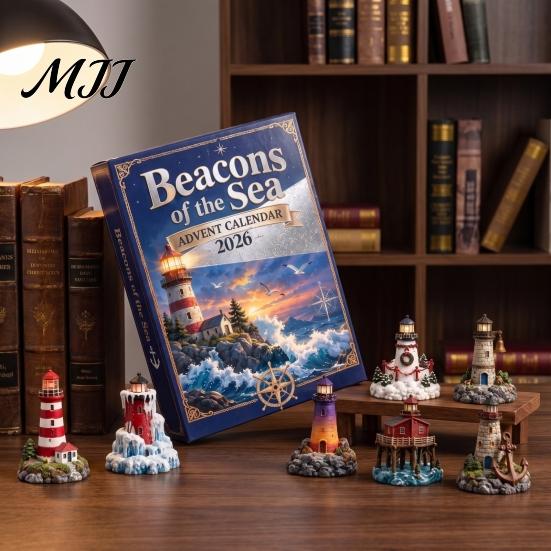 Nautical Theme Gift Acrylic Ocean Lighthouse Advent Calendar, 24 Day Countdown Box with Retro Scenes And Surprise Unboxing Experience for Holiday