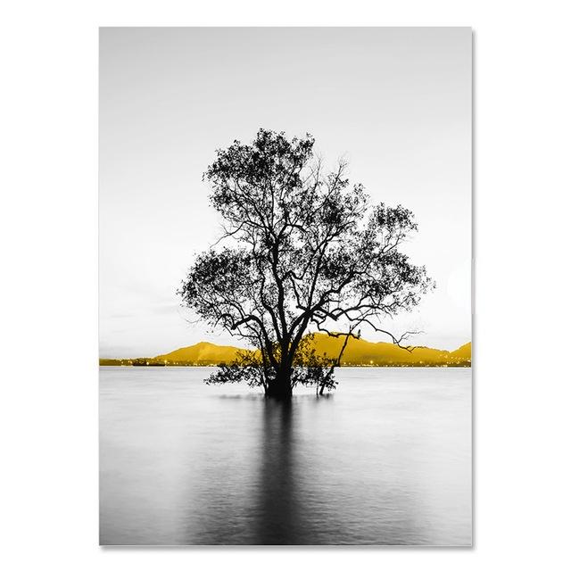 

Золотий ретро природний пейзаж полотно плакат Nordic Boat Tree Lake Wall Art Modern Home Decor Picture for Interior Paints 40x50cm