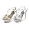 Transparent heel rivet waterproof table high heels large size fashion women's sandals nightclub anklet strap flat bottom