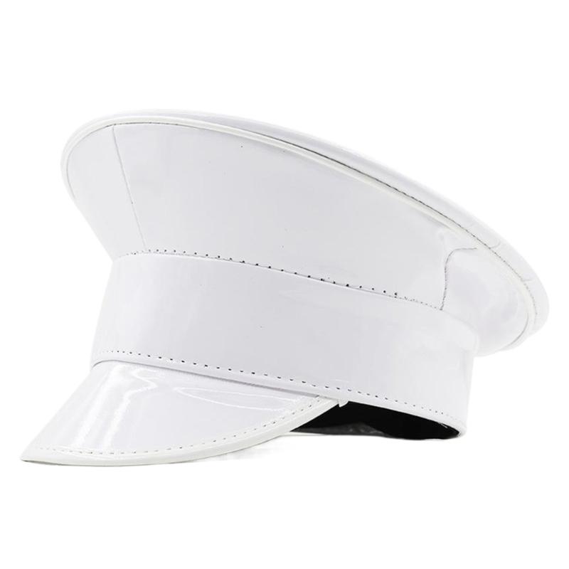 Shimmering Marine Hat Adult PU Leather Flat Top Caps for Bachelorette Party