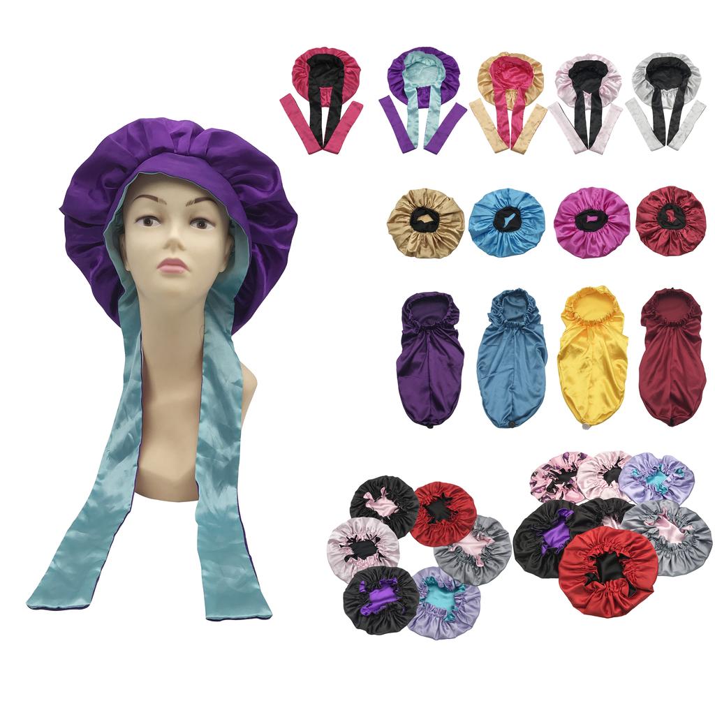 Luxury Silk Women Bonnet with Long Head Tie Hairbands Designer Hair Bonnets Satin Bonnet
