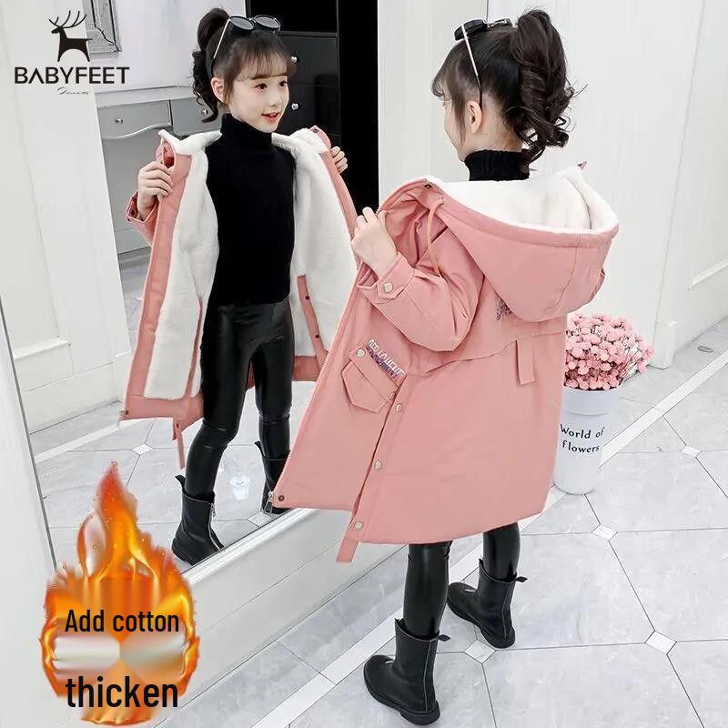Girls' Mid-Length Cotton-Padded Parka Coat - Autumn/Winter 2024 Trendy Style