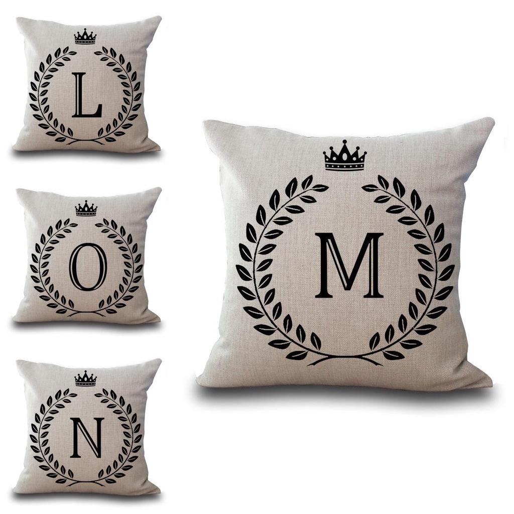 Stylish 26 Letter Cotton Linen Cushion Cover Pillow Case For Home Sofa Decor 18 Inch