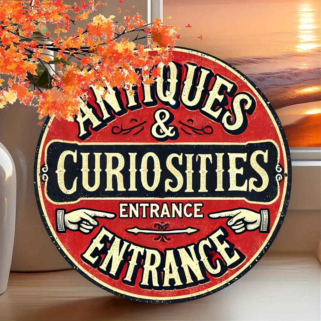 Vintage Style Round Aluminum "Antique Entrance" Sign - Perfect for Home, Bar, Cafe and Garage Decor, 8x8 Inch