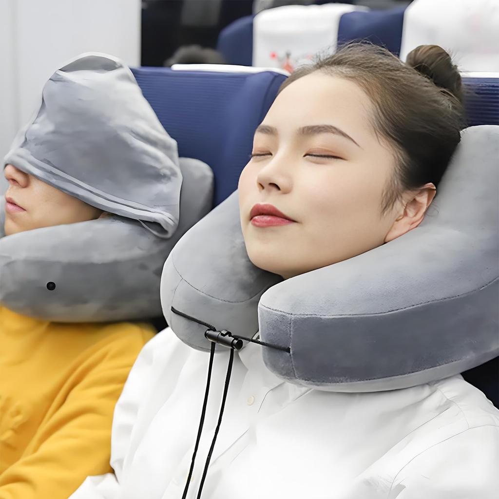 SINGERTOP Neck Air Portable Neck Cushion with Hood and Memory Ideal for Bullet and and Washable for Comfortable Sleep Pillow, H-Shaped Pillow, Hat,