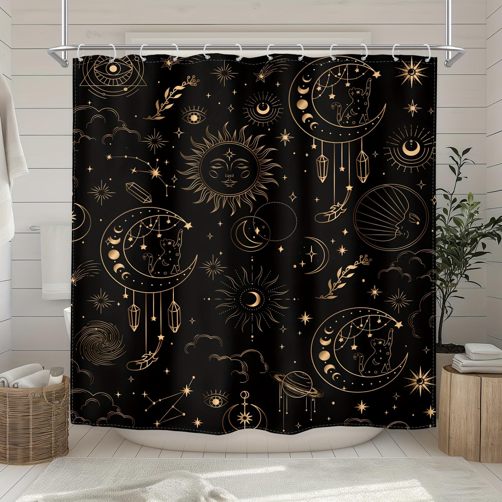 Pandara Jewelry Gold Mystical Celestial 3D Shower Curtain - Moon Sun Stars Theme For Bathroom Decor, Adds Magic Astrology Atmosphere