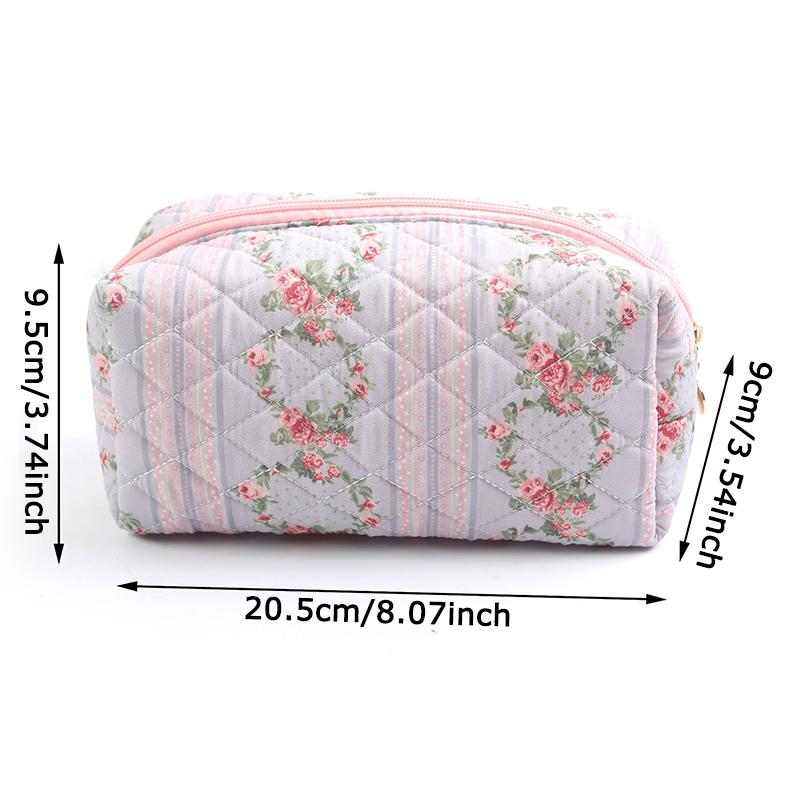 WTEMPO Floral Printed Quilted Makeup Bags Outdoor Travel Cosmetics & Skincare Products Zipper Bags Large Capacity Portable Soft Storage Bags