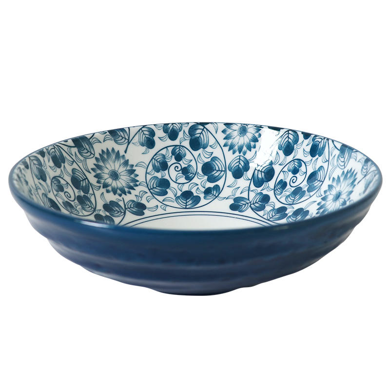 

1 pc Japanese noodle ramen bowl blue and white ceramic ceramic tableware rice salad bowl fruit soup 8.5 inch | bowls