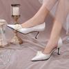 Fine Heeled Sandals Wedding Shoes Lady Fairy Style French Camellia White Wedding Shoes Satin Single Shoes