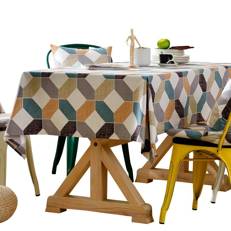 Pure Cotton Fabric Dining Table Cloth, Simple Modern Rhombus Plaid Tablecloth, Rectangular Coffee Table Cloth