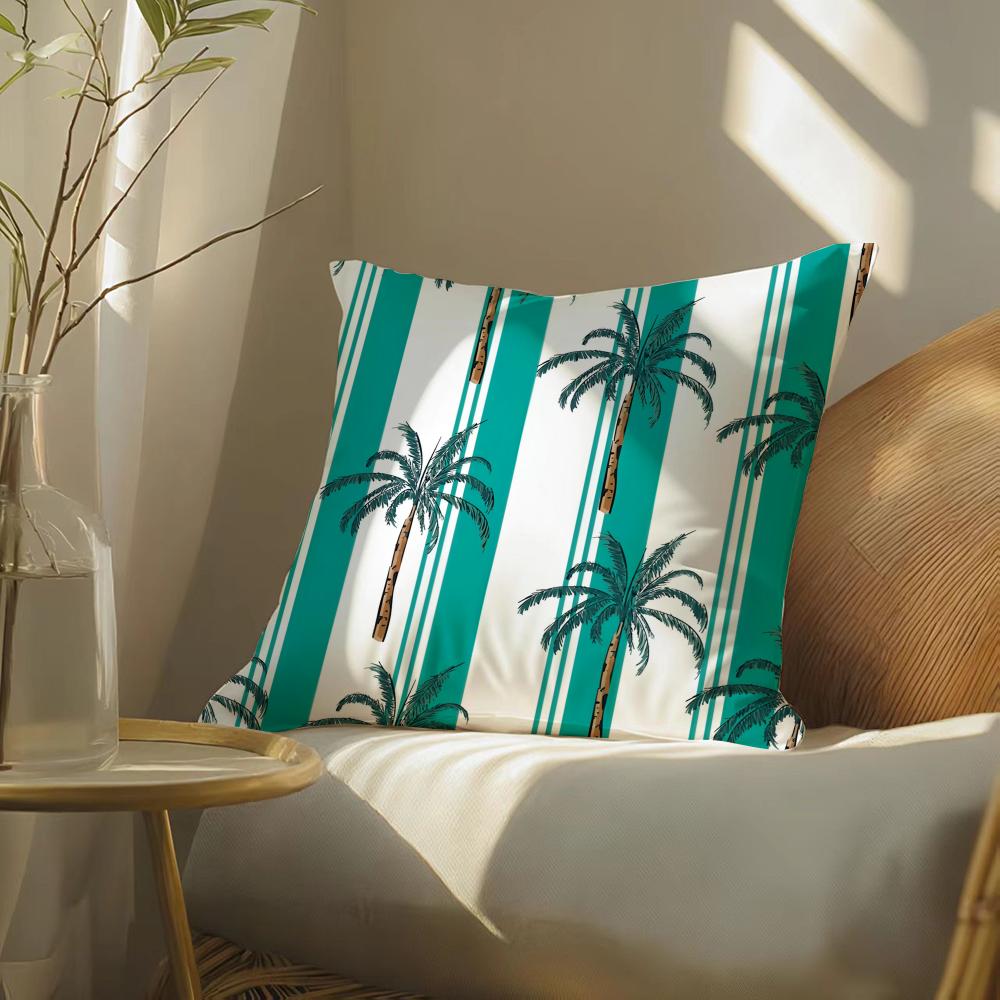 Palm Tree Pattern Cushion Cover Soft Short Plush Pillow Cover Smooth Cozy Texture Aesthetic Cushion Case Home Decor