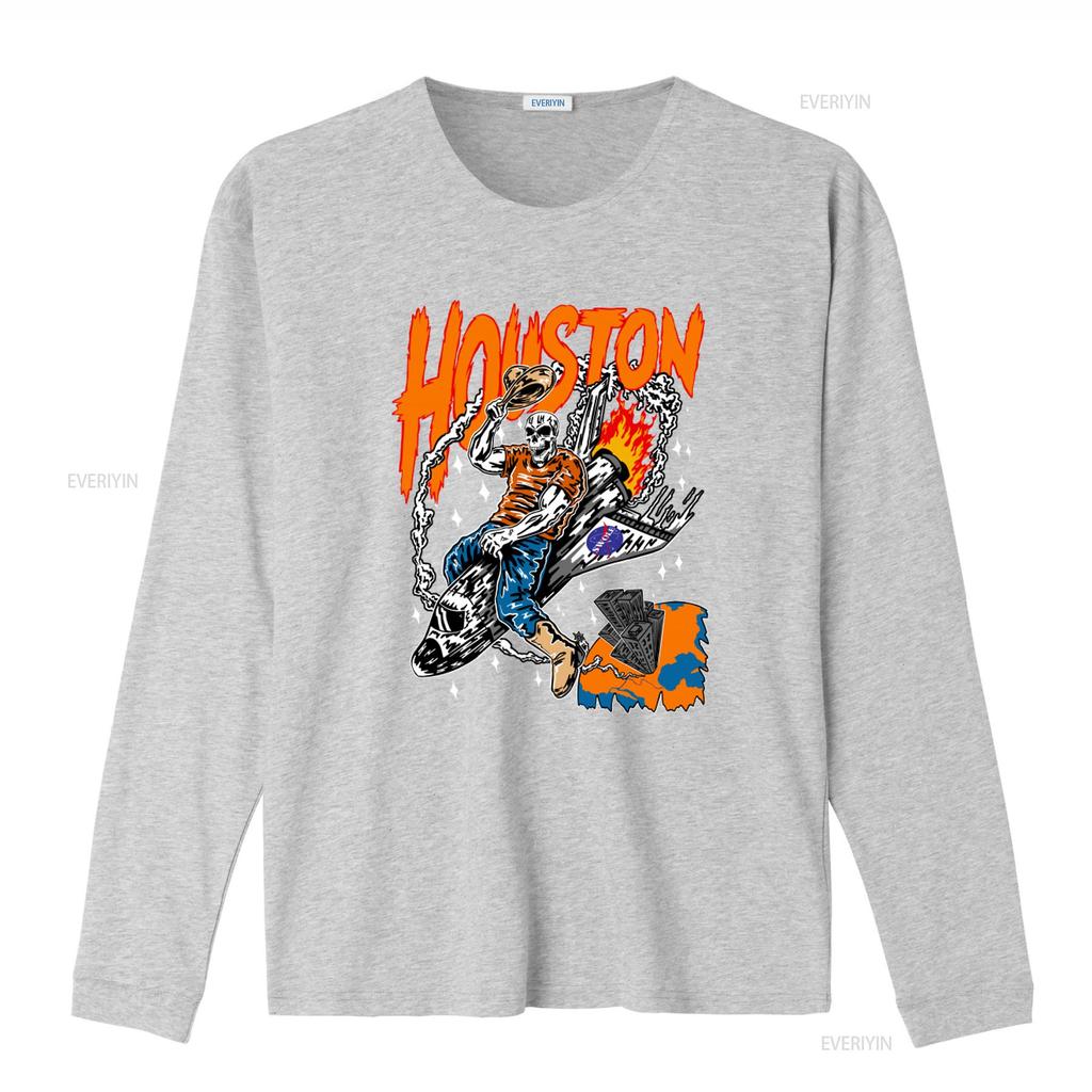 Skeleton Driving Rocket T Shirt Houston Basketball Fan Streetwear Style Round Neck vintage Washed Casual Stylish Breathable