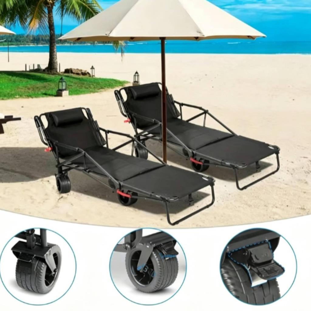 Wagon-Lounger Portable Reclining Beach Cart Versatile for Camping, Park, Campers