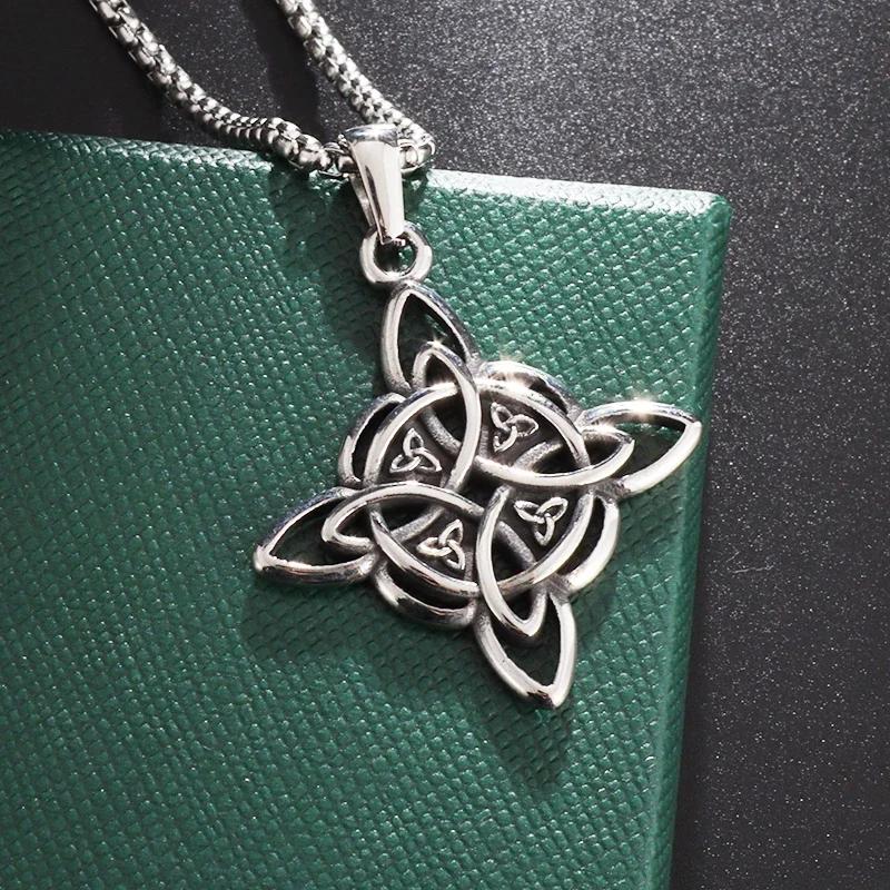 Fashion Charm Witch Knot Necklace Stainless Steel Irish Celtic Knot Pendant Witchcraft Amulet Magical Jewelry Gift for Girls