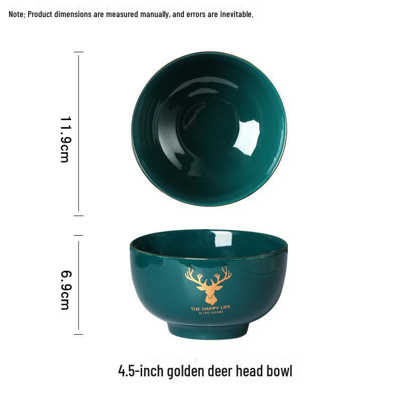 Nordischer Stil Goldrand Keramik Reis- und Suppenschüssel Set - Leichter Luxus Knochenporzellan Geschirr