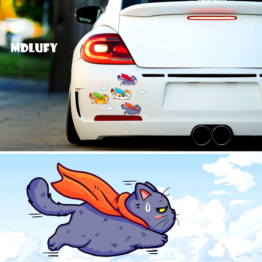 MDLUFY Car Sticker, Cat Superman Illustration, Waterproof, Funny Sticker, For Cars & Motorcycles, Hiding