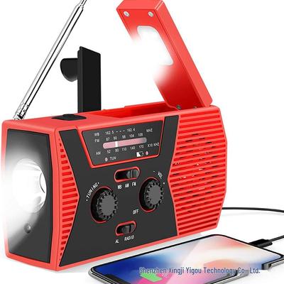 Solar Hand-Crank FM Radio with 2000mAh Battery, Flashlight, and Reading Light