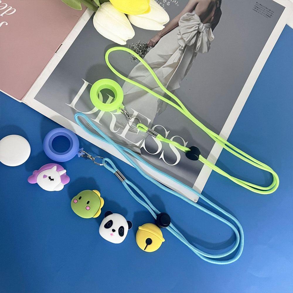 Silicone Kids Necklace with 4 Pack Cartoon Cap Necklace Holder Soft Protective Cover for AirTag