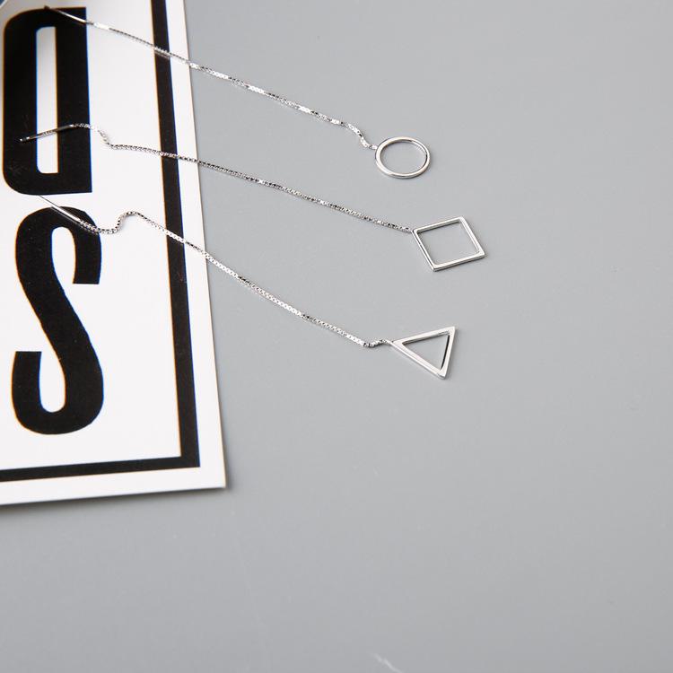 Korean Silver Tassel Geometric Ear Cuffs: Triangle, Round, Square Earrings for Women