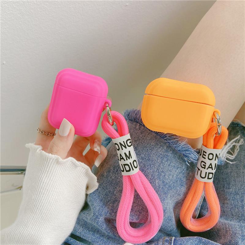 

Милый однотонный силиконовый защитный чехол с ремешком в оправе для Apple AirPods 1 2 Pro, мягкий защитный чехол для аксессуаров для наушников, коробка