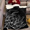 Ink Chrysanthemum Line Flannel Blanket Warm Soft Halloween Christmas Couch Warm Cozy Decorative Decor Gift for All Season