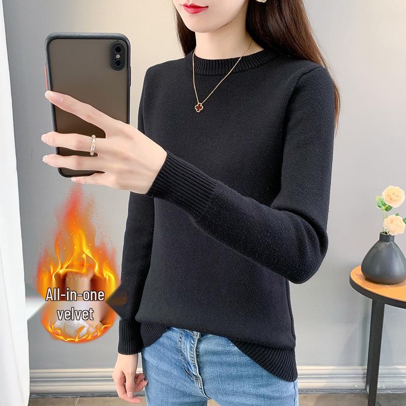 2025 Autumn/Winter Women's Plus Size Knit Fleece Sweater - Slimming, Cozy Inner Layer, Warm and Stylish.