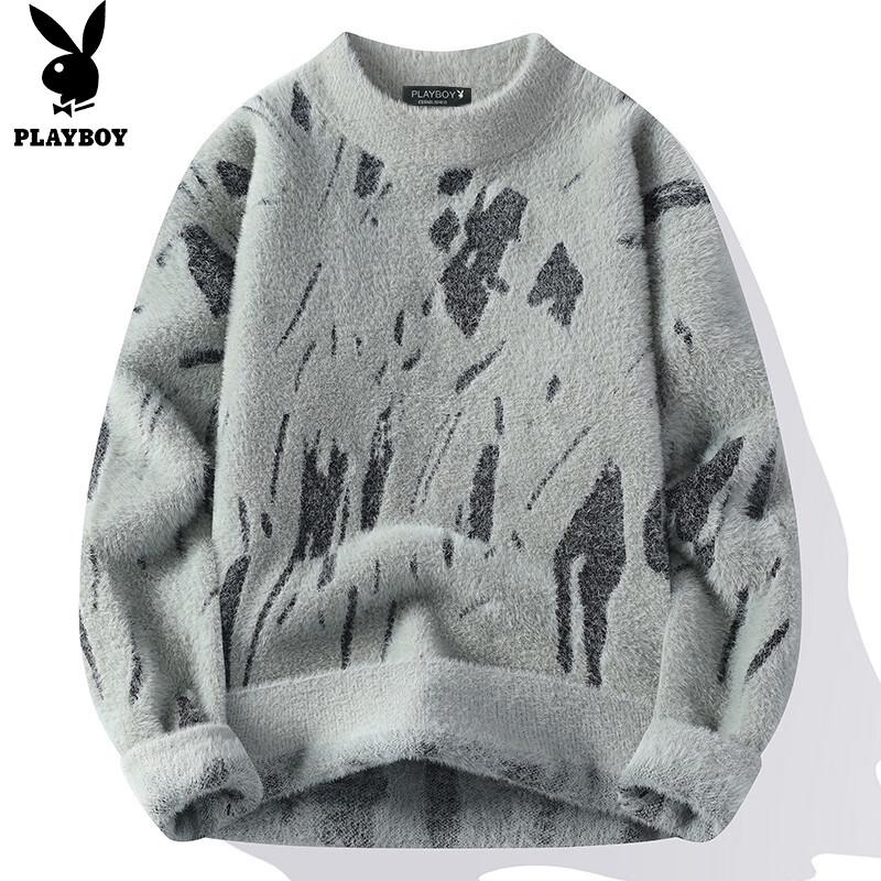 PLAYBOY Men's Faux Mink Round Neck Sweater