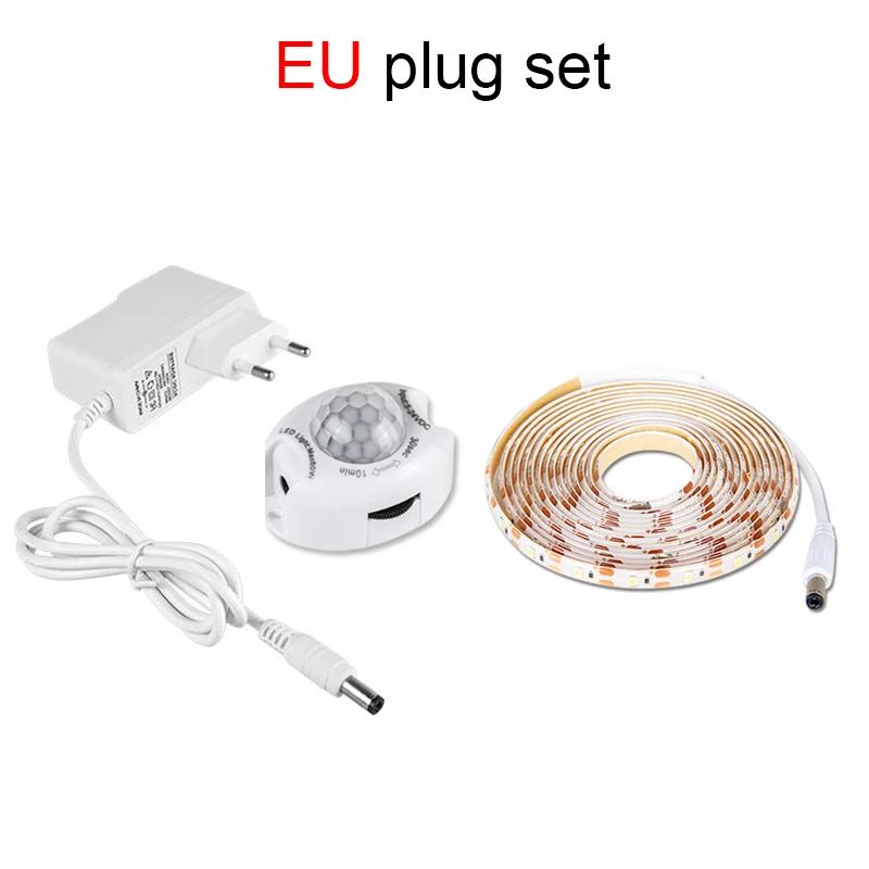 

Светодиодная лента с датчиком движения DC 12V Водонепроницаемая лампа под шкаф для спальни кухни Гибкая светодиодная лента Адаптер питания США ЕС Warm White&1m