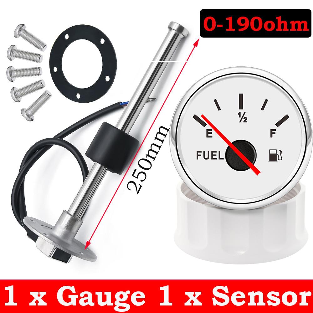 52MM Fuel Level Gauge with Fuel Level Sensor 150MM 200MM 250MM 0-190ohm Oil Liquid Tank Fuel Level Indicator