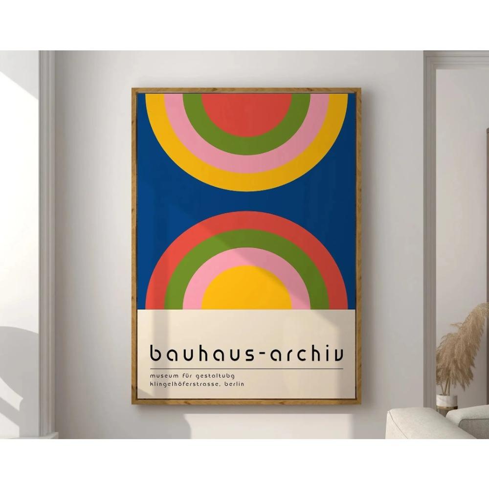 Mid Century Bauhaus Poster Geometric Wall Art Canvas Prints Living Room Bedroom Bright Colourful Artwork for Home Decor