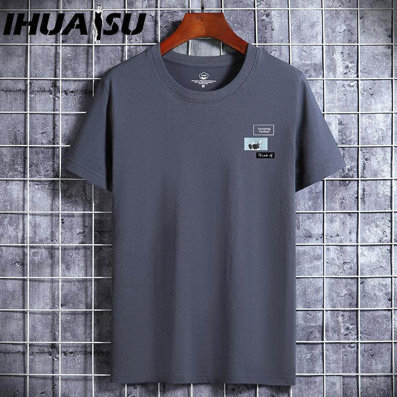 

Футболка с коротким рукавом IHUASU из хлопка, мужская модная свободная рубашка с коротким рукавом, напечатанная сострадательная рубашка XXXXXXL шифер серый