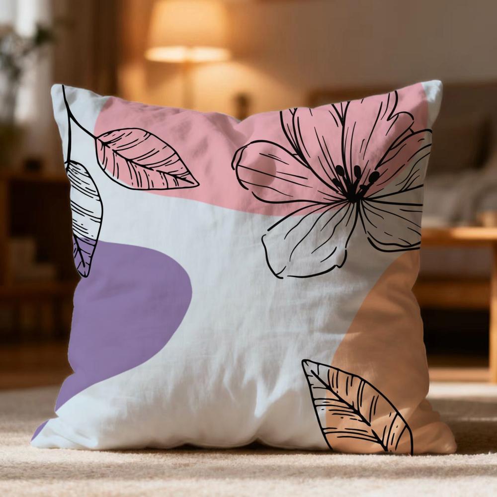 Hot Line Flowers Cushion Cover Soft Washable Pillow Case Multi-Scene for Couch Bed Travel Office Use