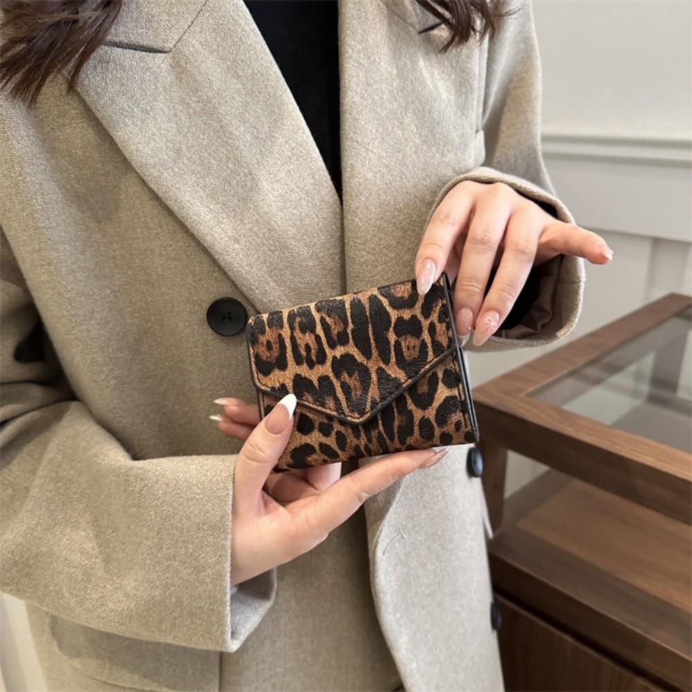PU Leather Leopard Short Wallet Elegant Coin Purse Change Bag Envelope Clutch Bag  Women