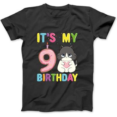 Es ist mein 9. Geburtstag Mädchen 9 Jahre alt Ragdoll Katze Langarm, T-Shirt, Sweatshirt, Hoodie für Männer Frauen Kinder Hergestellt in Kanada Schwarz