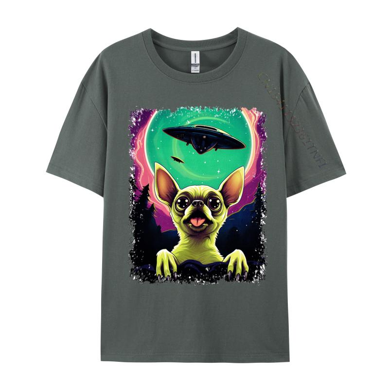 100 Cotton Fabric Men Chihuahua Puppy Surprised Ufo Flying Saucer T Shirt Casual Tops Shirt 2024 Newest Tops Shirt