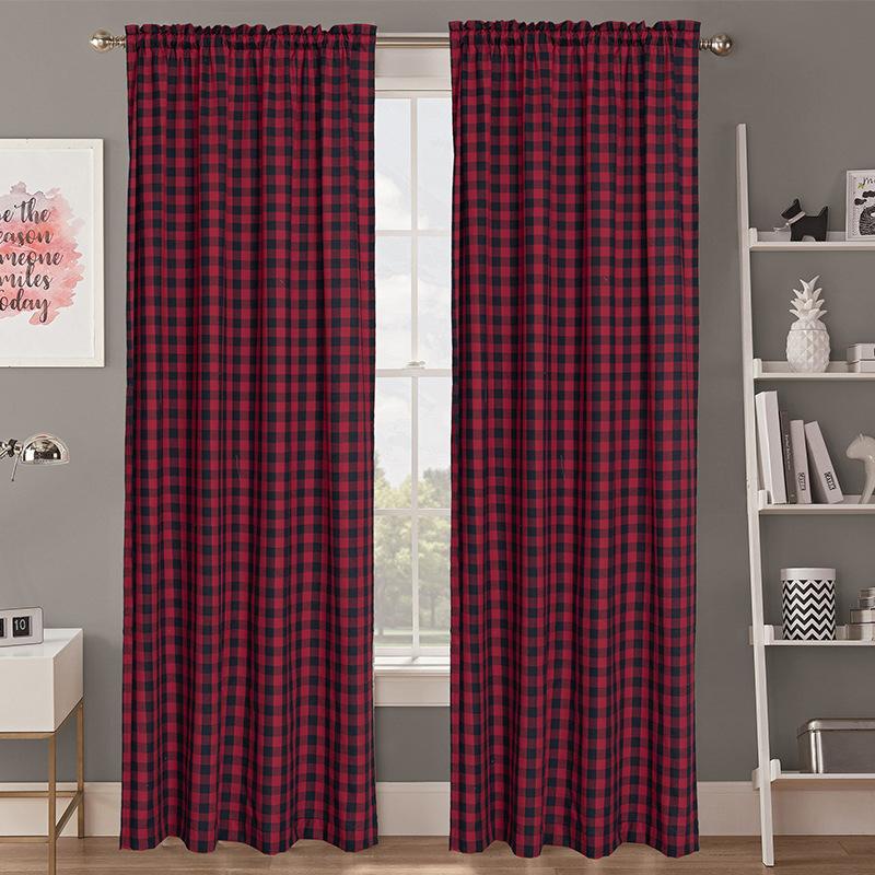 Curtains Nordic Style Plaid Curtains Christmas Finished Curtains Wear Rods