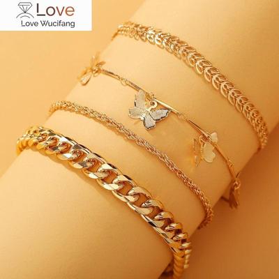 4gab /Komplekts Kpop Retro Eleganta Ķēde Butterfly Rokassprādzes Estētiski Mode Juvelierizstrādājumu Komplekti Aksesuāri Sievietēm Pulseiras Feminina