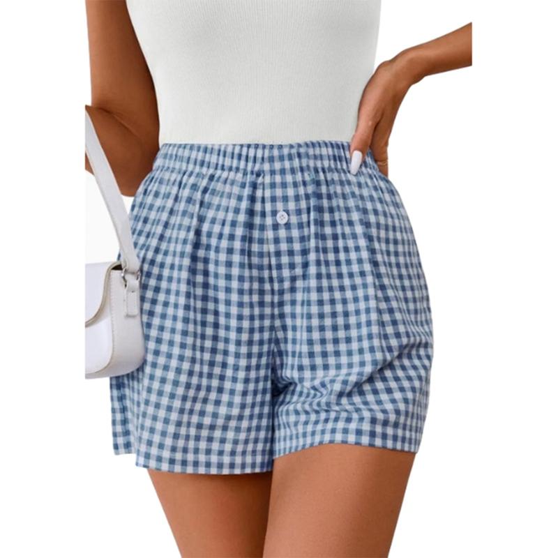 Women's Vintage Plaid Loose Casual High Waist Wide-Leg Shorts