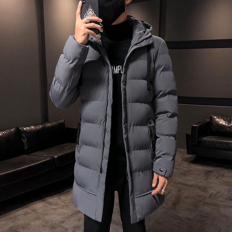 Herren Winterjacke mit Kapuze im koreanischen Stil aus Baumwolle - Dick, Mittellang, Trendige Oberbekleidung